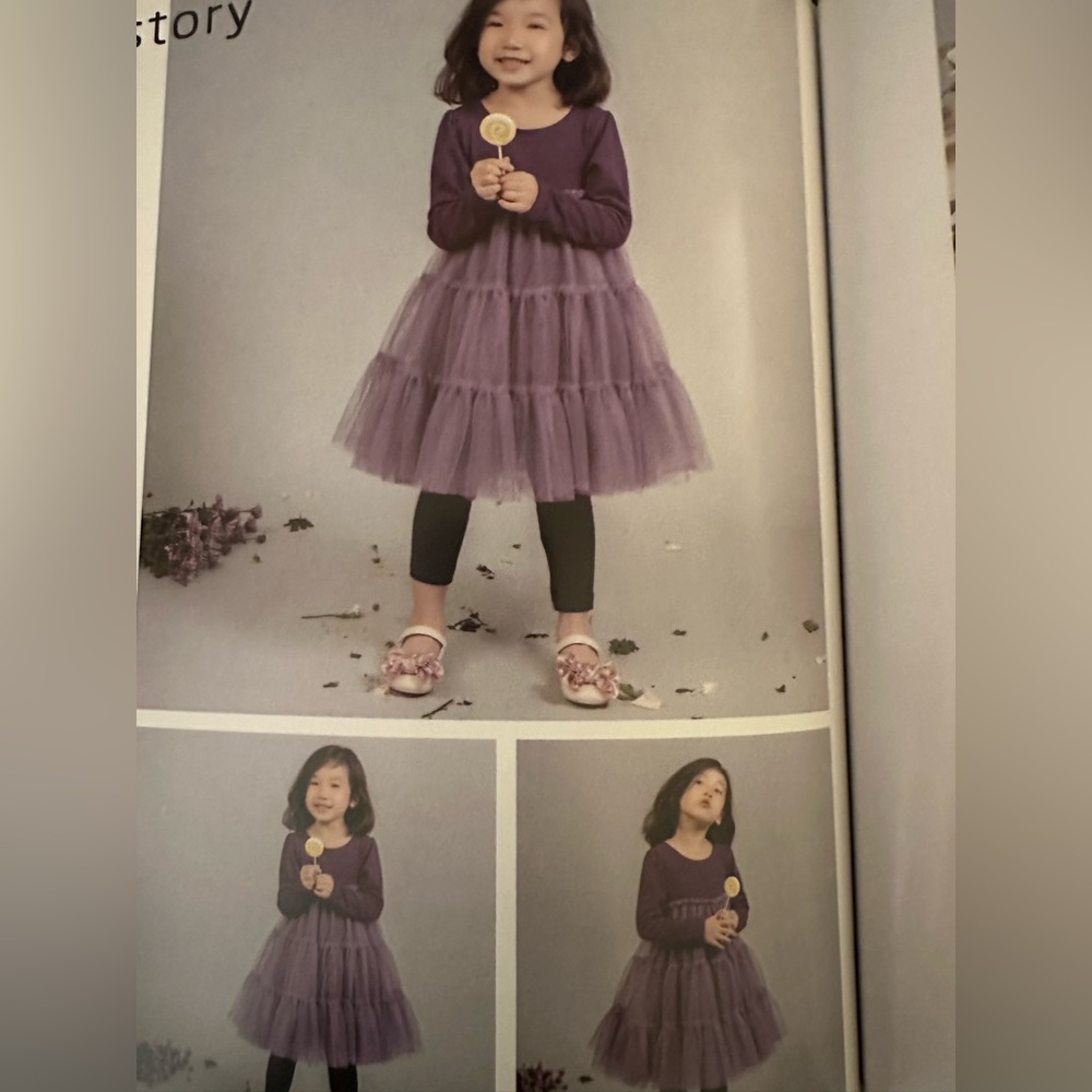 🎀 #250 Brand New girls Purple Long Sleeve Dress with Tulle Skirt